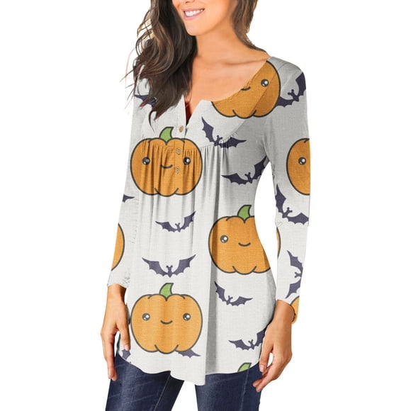 Sexy Halloween Costumes for Women V-neck Open Button Pullover Halloween Printed Long Sleeved Casual Blouse Tank Tops for Women 2023 on Clearance