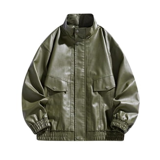 WULFUL Men's Stand Collar Leather Jacket Motorcycle Faux Leather