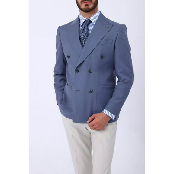 Men's Classic Jacket, Quality Soft Texture 88% Wool Gray Double Breasted Jacket