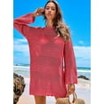 thumbnail image 4 of DAKIMOE Women Swimsuit Cover up Summer Bathing Suit Cover up Knit Swimwear Pullover Swim Cover up Beach Dress S-XL, Rose Red, M, 4 of 10