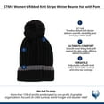 thumbnail image 3 of CTM  Ribbed Knit Stripe Winter Beanie Hat with Pom (Women), 3 of 3