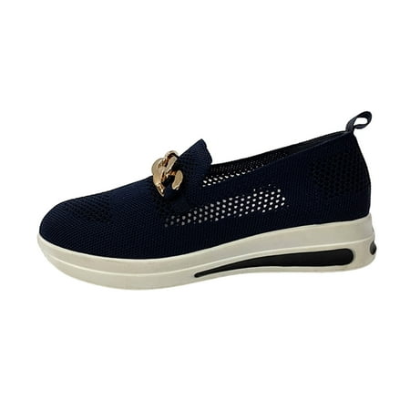 

SEMIMAY Ladies Fashion Solid Color Mesh Metal Chain Decorative Thick Soled Casual Sneakers Dark Blue