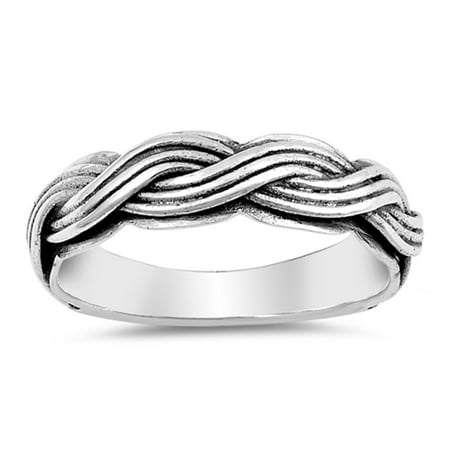 Antiqued Twisted Band Punk Style Weave Ring New .925 Sterling Silver Size