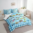 thumbnail image 3 of Homewish Construction Vehicles Truck 7 Pieces Bedding Comforter Set,Letters Alphabet Full Bedding Set,Blue Plaid Grid Fitted Sheet Flat Sheet,Breathable Home Decor, 3 of 8