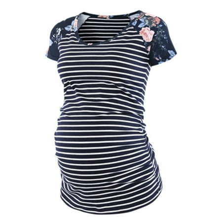 

Women Maternity Tee Shirts Crew Neck Short Sleeve Floral Printed Ruched Basic Blouse Maternity Clothes Womens Shirt Tops