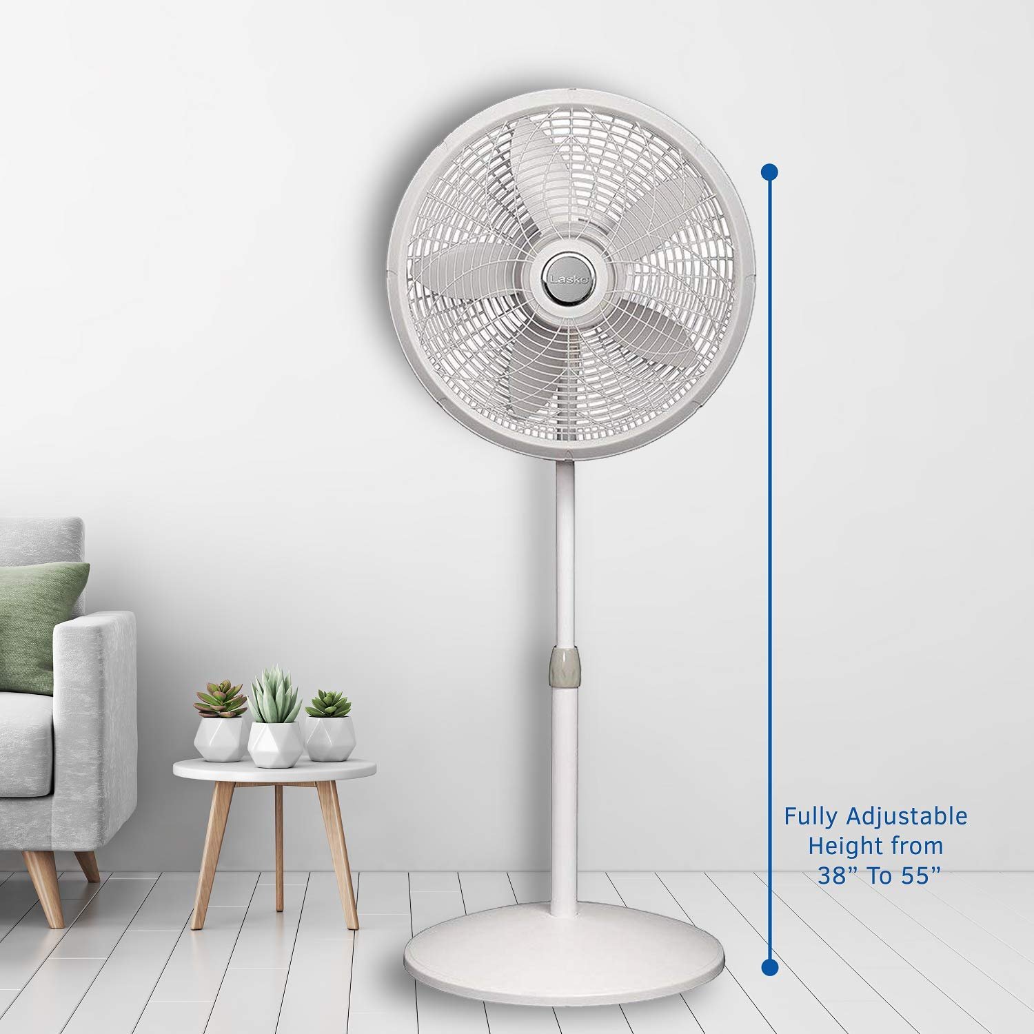 Lasko 1820 18 Elegance & Performance Adjustable Pedestal Fan, White - Features Oscillating Movement Tilt-back Fan Head
