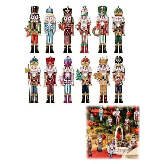 QuickGo 48Pcs Christmas Nutcracker Wooden Ornaments, Classic Nutcracker Soldier Hanging Decorations, Vintage Wood Hanging for Christmas Tree Holiday Decor Xmas Party Supplies