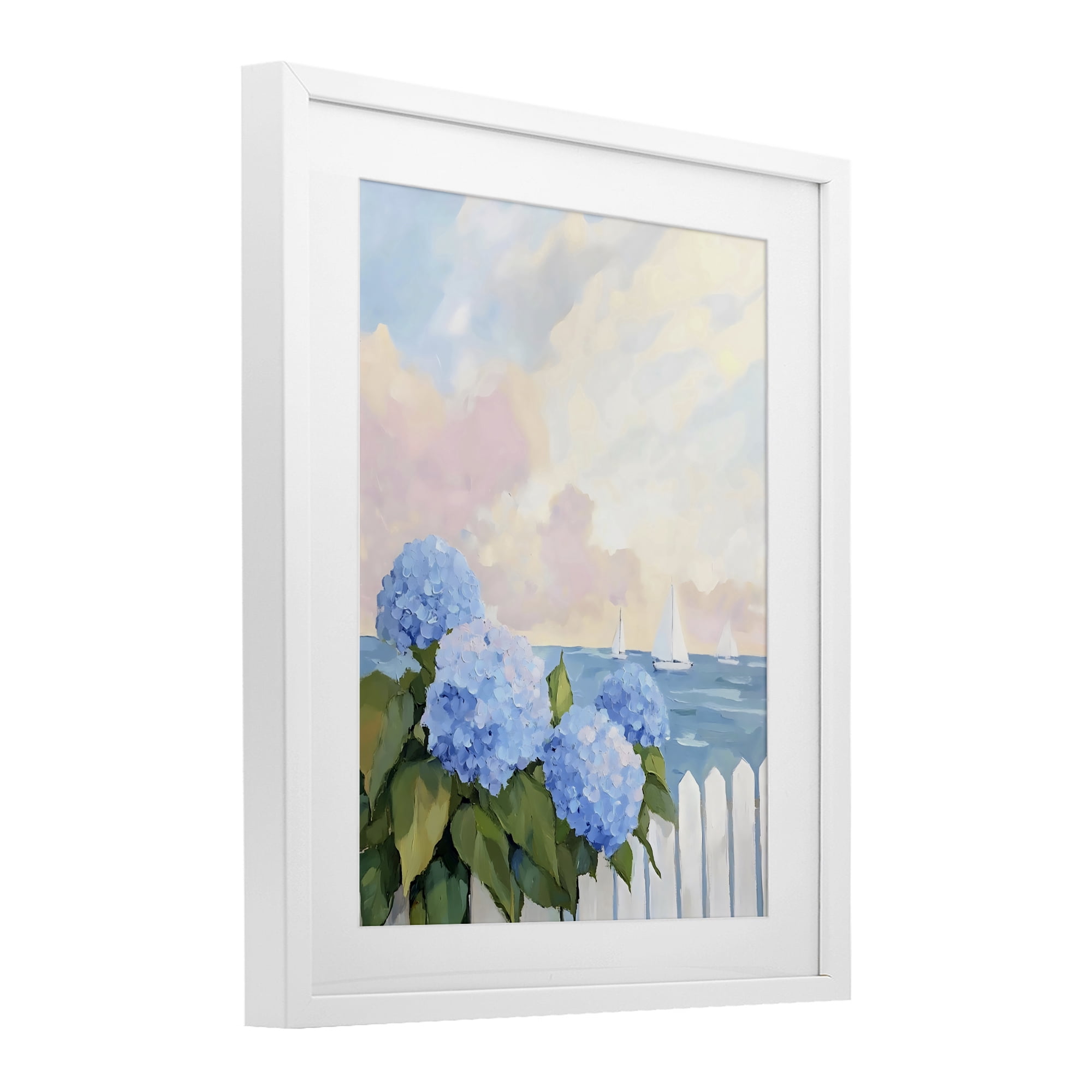 Stupell Industries Hydrangeas By The Sea White Framed Print Under Glass, design by Creative Studio