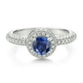 thumbnail image 2 of Gem Stone King 925 Sterling Silver Blue Created Sapphire and White Moissanite Engagement Ring for Women (1.16 Cttw, Round 5MM, Available in Size 5, 6, 7, 8, 9), 2 of 6