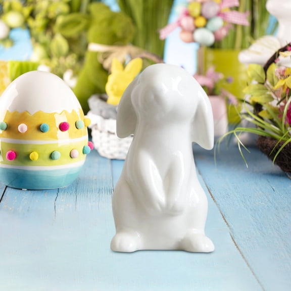 HBBKVI Easter Bunny Decor, Ceramic Figurine for Spring Home Decor, Tabletop Decor, White Bunny Statue for Easter Decorations
