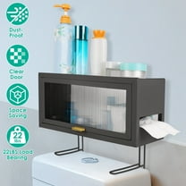 Standing Shelf Moclever Carbon Steel Cabinet Bathroom Organizer Toilet Storage Box with Dustproof Transparent Magnetic Door Side Opening, Black