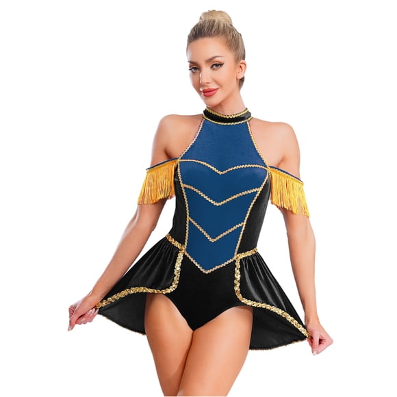 renvena Women Magician Drummer Lion Tamer Clothes Costumes Tassel Shoulder Boards Blue Black XXL