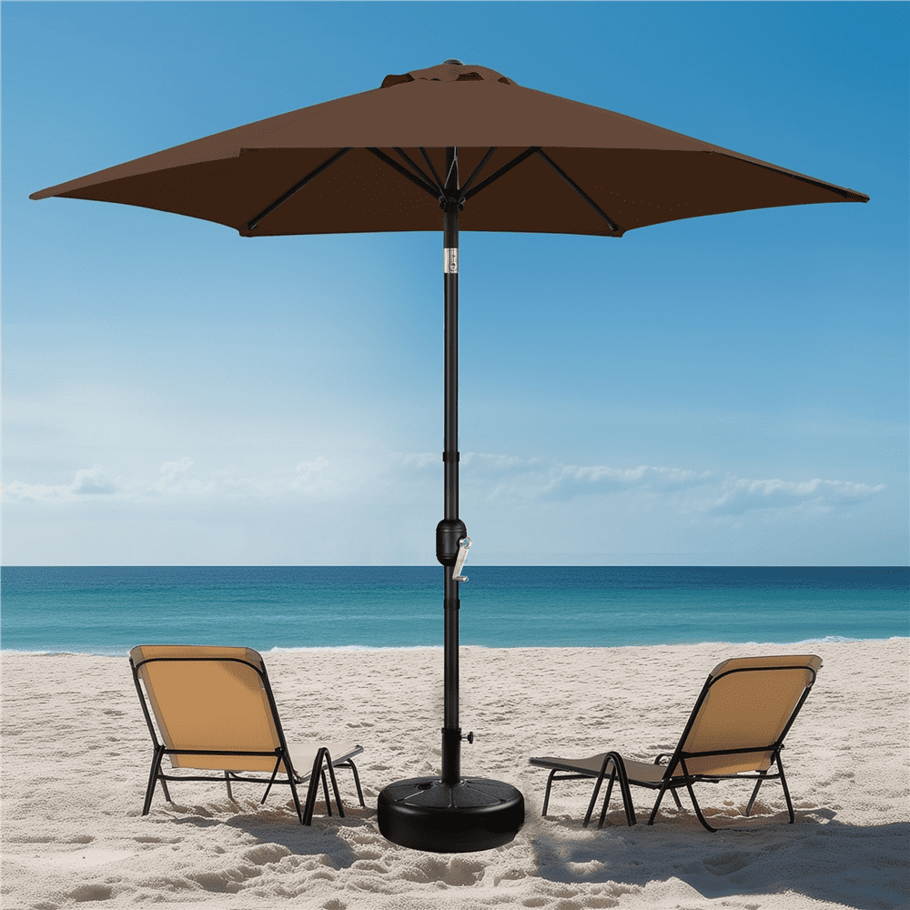 Renwick 9 Ft Outdoor Patio Umbrella with Push Button Tilt and Crank, Brown