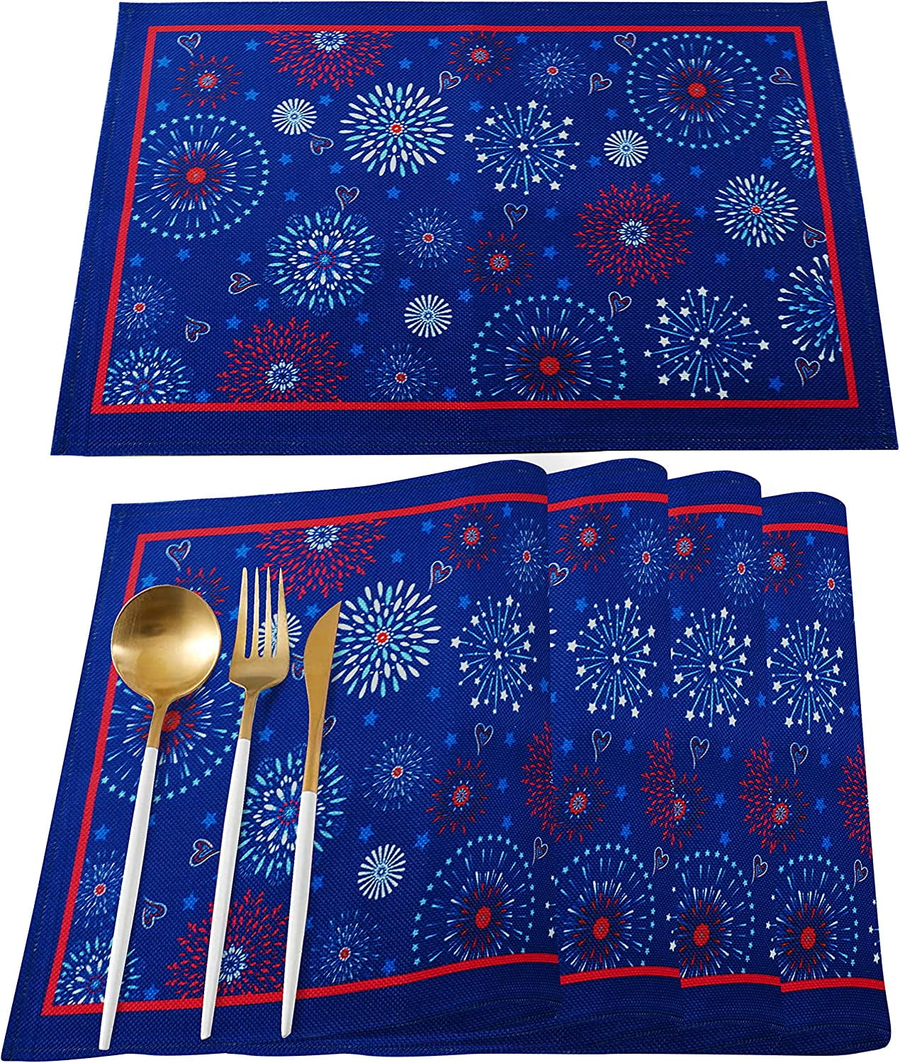 4th of July Placemats Patriotic Independence Day Memorial Day Boho Fireworks Ding Decor,Linen 