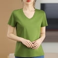 thumbnail image 2 of Olyvenn Stylish Women鈥橲 Summer Silk T-Shirt V-Neck Summer Fashion Short Sleeve 100 Percent Mercerized Cotton Classic Basic Top Green XL, 2 of 4