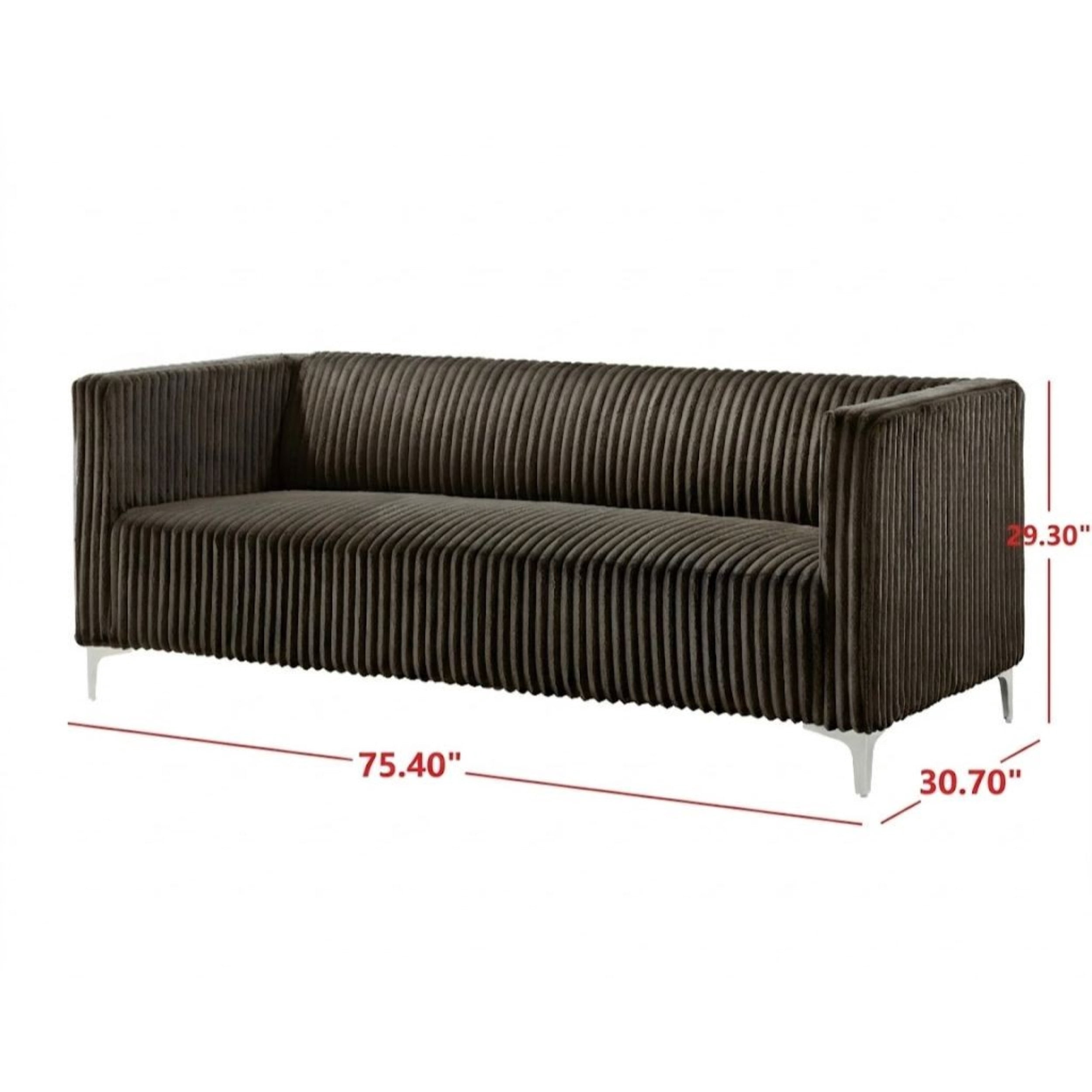 Home Design Gavin 2-Piece Velvet Living Room Set with Loveseat and Sofa, Square Arm Design, Channel Tufted Upholstery, Brown
