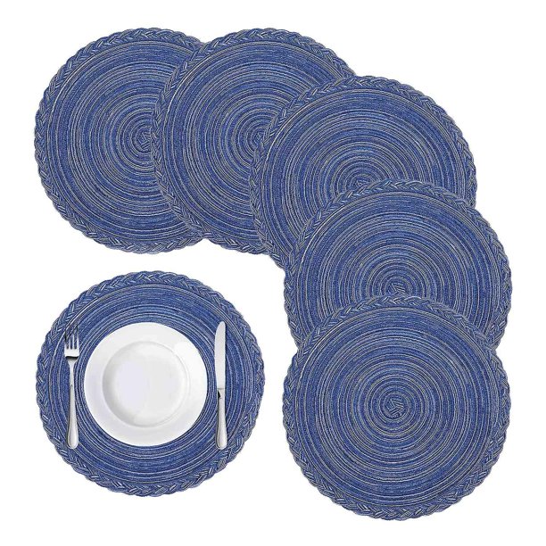 Mantel individual tejido redondo, juego de 6 perfecto para otoño, cenas, barbacoas, fiestas de Navidad y todos los días.