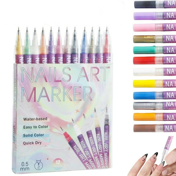 12 Colors 3D Nail Polish Pens for Painting, Nail Art Pens Set, 2025 Upgrade Nail Art Markers for Gel Nails, DIY Quick Dry Graffiti Dotting Point Liner Pens, Nails Art Drawing Tool