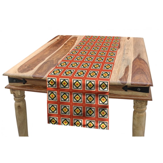 Abstract Table Runner, Intricate Squares Vertical and Diagonal, Dining Room Kitchen Rectangular Runner, 3 Sizes, by Ambesonne