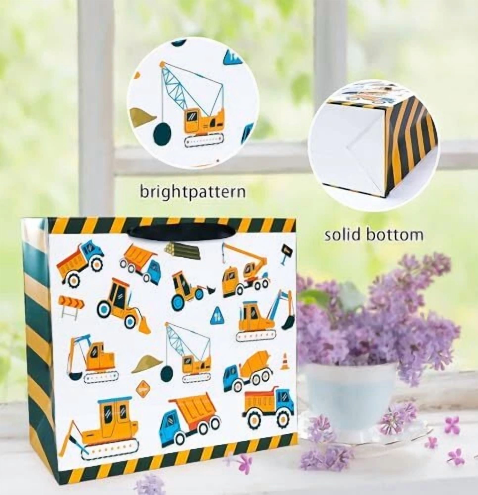 BUTTERFLY- 13 Inches Large Gift Bag For Boys Construction Vehicle Construction Gift Bag