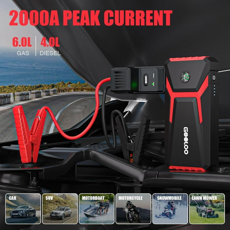 GOOLOO 2000A Car Battery Jump Starter(up to 6.0L Gas and 4.0L  Diesel),GE2000 12V Portable Jump Box with Quick Charge in & out 