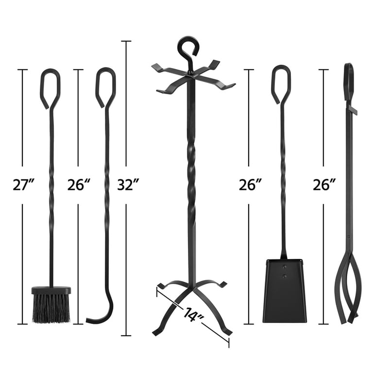 ATR ART to REAL 5 Pcs Fireplace Tools Sets, Fireplace Accessories Kit, for  Indoor or Outdoor, Black 