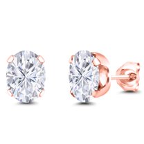 Gem Stone King 18K Rose Gold Plated Silver White Moissanite Stud Earrings for Women Men | 3.00 Cttw | Gemstone Birthstone | Oval 8X6MM