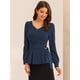 thumbnail image 3 of Blusa de Manga Larga con Escote en V y Cinturón para Mujer Azul marino XS, 3 of 6