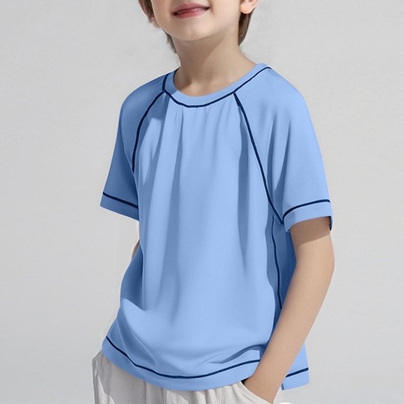 Frwgonr Big Boys T-shirts Kids Short Sleeve Tee Sport Summer Casual Tops 3-16 Years, Blue