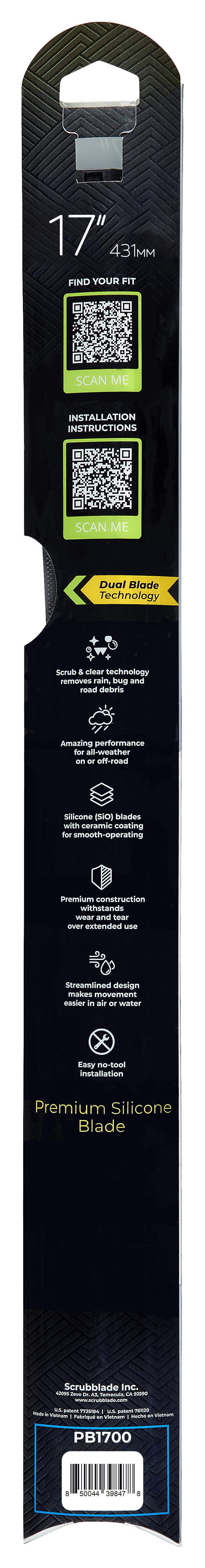 (2 pack) 17" 430MM BLACK EDITION SILICONE SCRUBBLADE WIPER BLADE