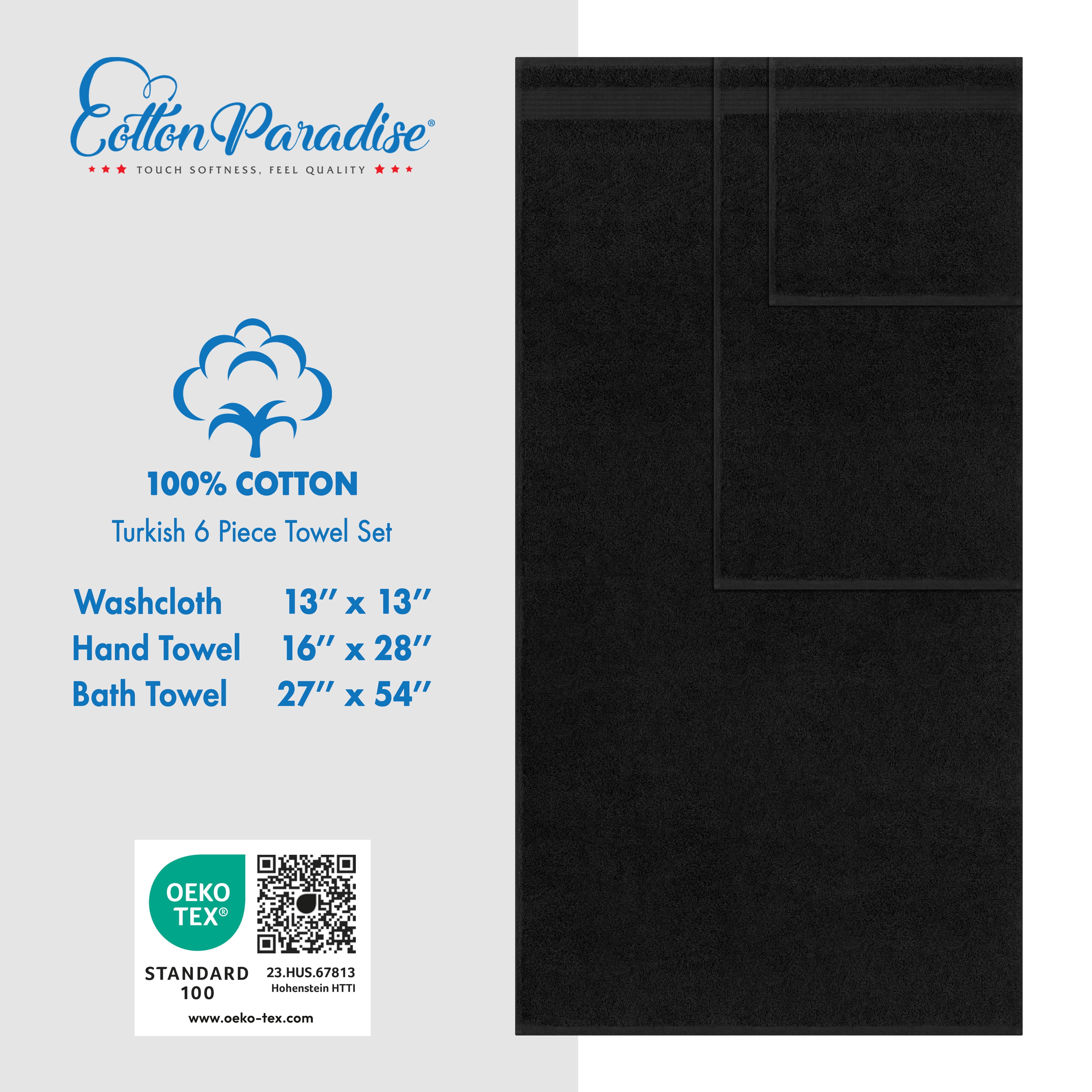 Cotton Paradise 100% Cotton 6 Piece Towel Set, Soft Absorbent Quick Dry Towels for Bathroom, Black