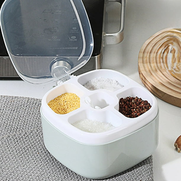 Fiudx Especiero de Cuatro Compartimentos, Diseño Transparente, Separador para Condimentos, Ahorra Espacio En La Cocina, Multifuncional, Organizador para El Hogar, Tamaño 13,5 X 13,5 X 8,5 Cm
