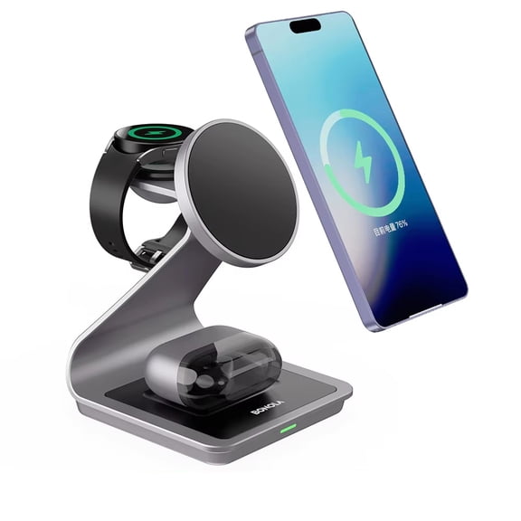 Bonola 3 in 1 Magnetic Wireless Charger Station, 15W Fast Charging Stand for Samsung Galaxy S25/S24/S23 Ultra, Galaxy Watch 8/7/6/5/4, Buds & Earbuds