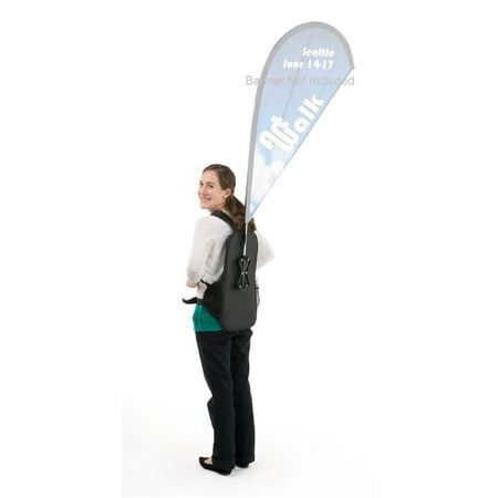 Single Pole Rolling Backpack - Walking Banner Stand, Backpack and Flagpole Kit for Teardrop Flag (Not Included), Adjustable Shoulder Straps and Front Buckle, Canvas Backpack (Black) (BPBFN)