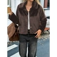 thumbnail image 4 of Women'S Cropped Faux Fur Jacket Long Sleeve Open Front Cardigan Casual Short Coat Brown L, 4 of 8