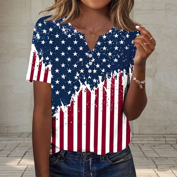 YanHoo Plus Size Patriotic America 250 Shirts for Women Short Sleeve V Neck American Flag T-Shirts Loose Fit Tunic Tops Independence Day 2026