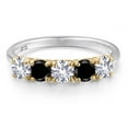 thumbnail image 3 of Gem Stone King 925 Silver and 10K Yellow Gold White Created Sapphire and Black Diamond Wedding-Bands Ring for Women | 1.29 Cttw | Round 4MM | Gemstone September Birthstone | Size 5, 3 of 6