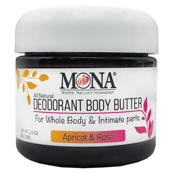 MONA Brands All Natural Deodorant Body Butter for Whole Body & Intimate Parts (Apricot & Rose) | 2 oz