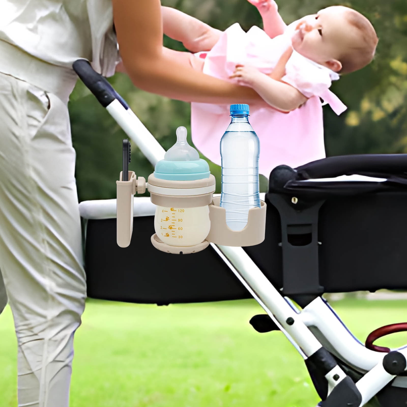 JZCHUNTOY Stroller Water Cup Holder, Universal Adjustable 2 in 1 Cup Phone Holder Mount, Anti-Shake Stable Drink Bottle Bracket, for Stroller Bicycle Motorcycle Scooter Car Cup Phone Storage Use