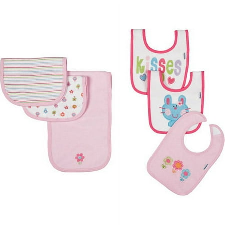 Gerber - 6 Piece Bib & Burp Set, Girl