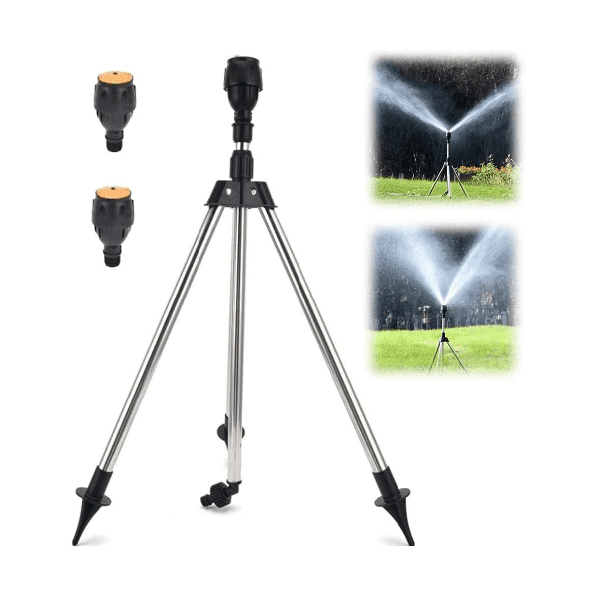 Telescopic Automatic Rotating Sprinkler Tripod Irrigation Artifact with One Sprinkler and Two Nozzles