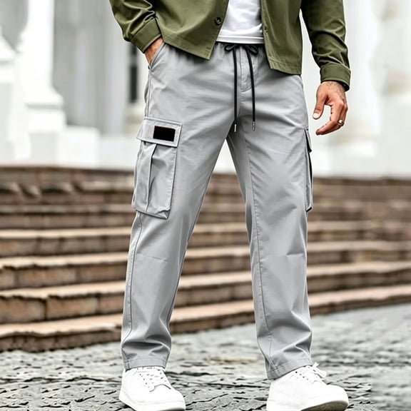 Ceisia Men's Cargo Pants with Side Pockets and Elastic Waist Multi-Color Pack Gray L Gifts for Father