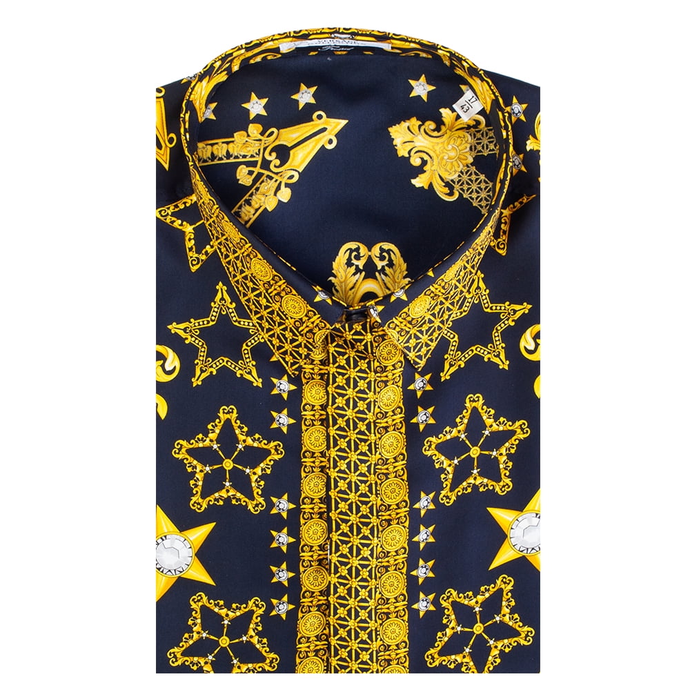 Versace Versace Collection Men's Silk Baroque Dress Shirt Midnight