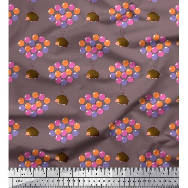 Soimoi Georgette Viscose Fabric Balloon & Hedgehog Kids Decor Fabric Printed Yard 42 Inch Wide