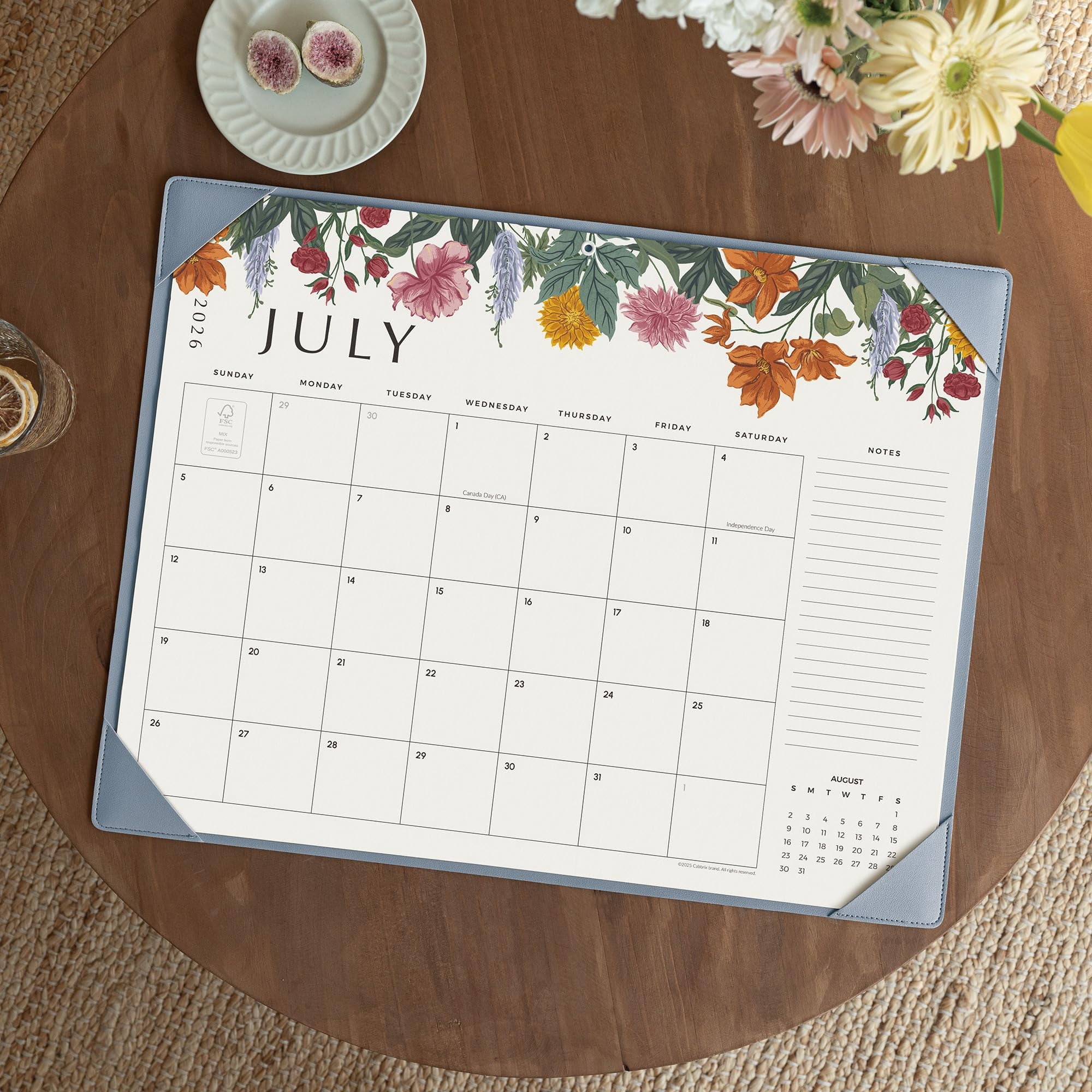 Desk Calendar 2026 With Desktop Mat  Large Pad 22 X 17 Inch Runs From July 2026 To December 2027 Classic Floral Design 2026 For Home School And Office (blue)