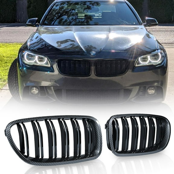 Astra Depot ABS Dual Slats Front Kidney Grill Grille for 2010-2017 BMW F10 F11528i 535i 550i 4D 2011-2016 F10 M5, Carbon Fiber Pattern, 1 Pair