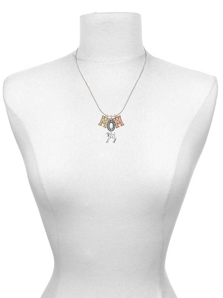 Delight Jewelry Silvertone Equestrian Horse Multi-Colored Crystal Mom Charm Necklace