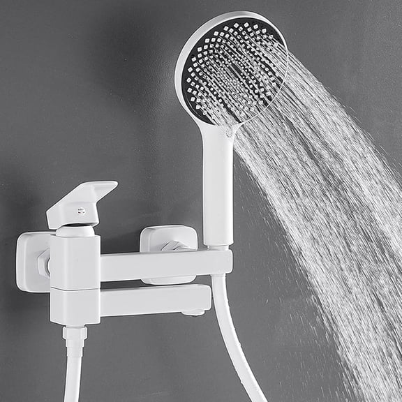 Bathtub Faucet with Handheld Shower Wall Mounted White Brass Bathroom Tub Shower Faucet