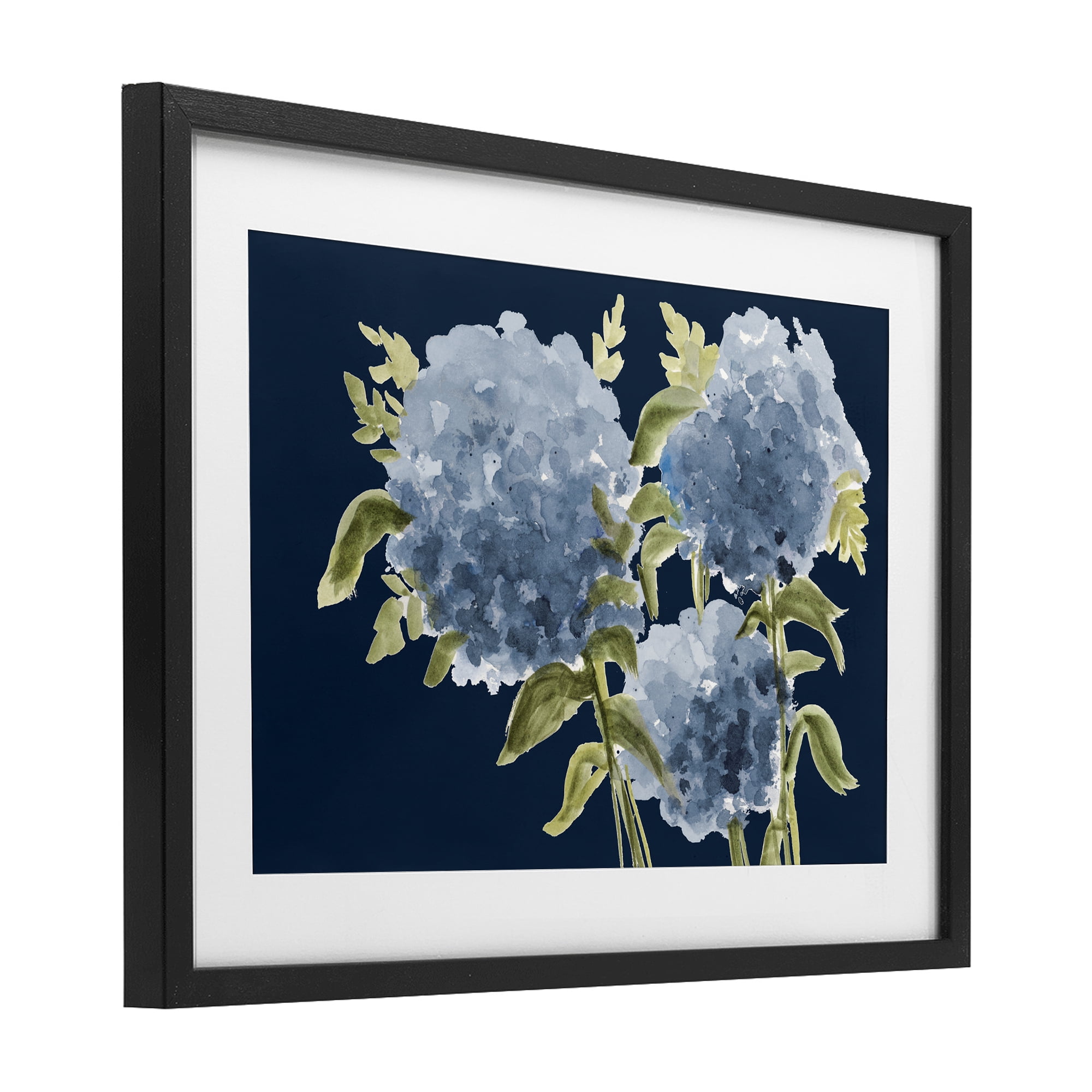 Stupell Industries Blue Hydrangeas on Indigo Black Framed Print Under Glass, design by Janice Gaynor