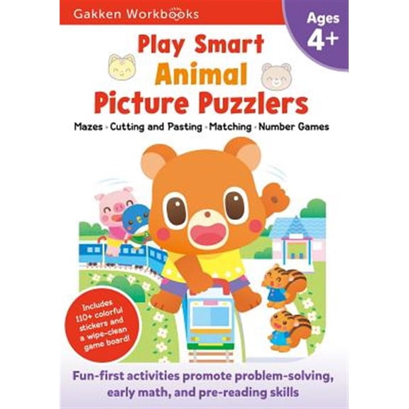 Pre-Owned Play Smart: Play Smart Animal Picture Puzzlers Age 4+ : Pre-K Activity Workbook with Stickers for Toddlers Ages 4, 5, 6: Learn Using Favorite Themes: Tracing, Mazes, Matching Games (Full Color Pages) (Paperback)